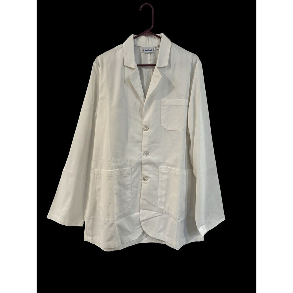 NEW Landau White Consultation Lab Coat 3224, Men's Size 44 Long, 5 Pockets L NWT